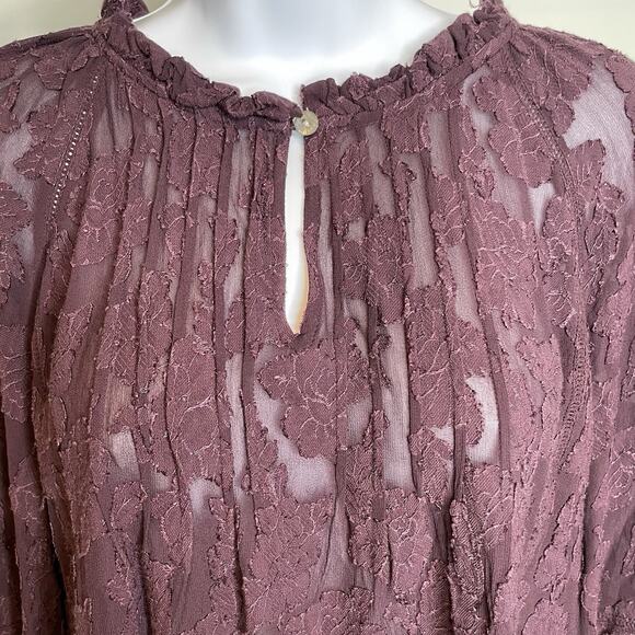 J Jill Womens Burgundy Lace Peasant Blouse Size XL Petite Romantic Flowy Sleeves - Picture 3 of 14